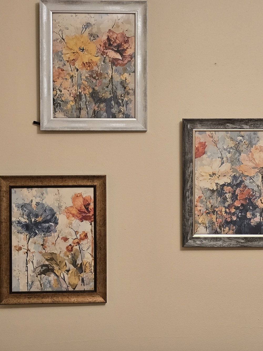 Framed Floral Wall Art - Blue, Orange & Gold Palette